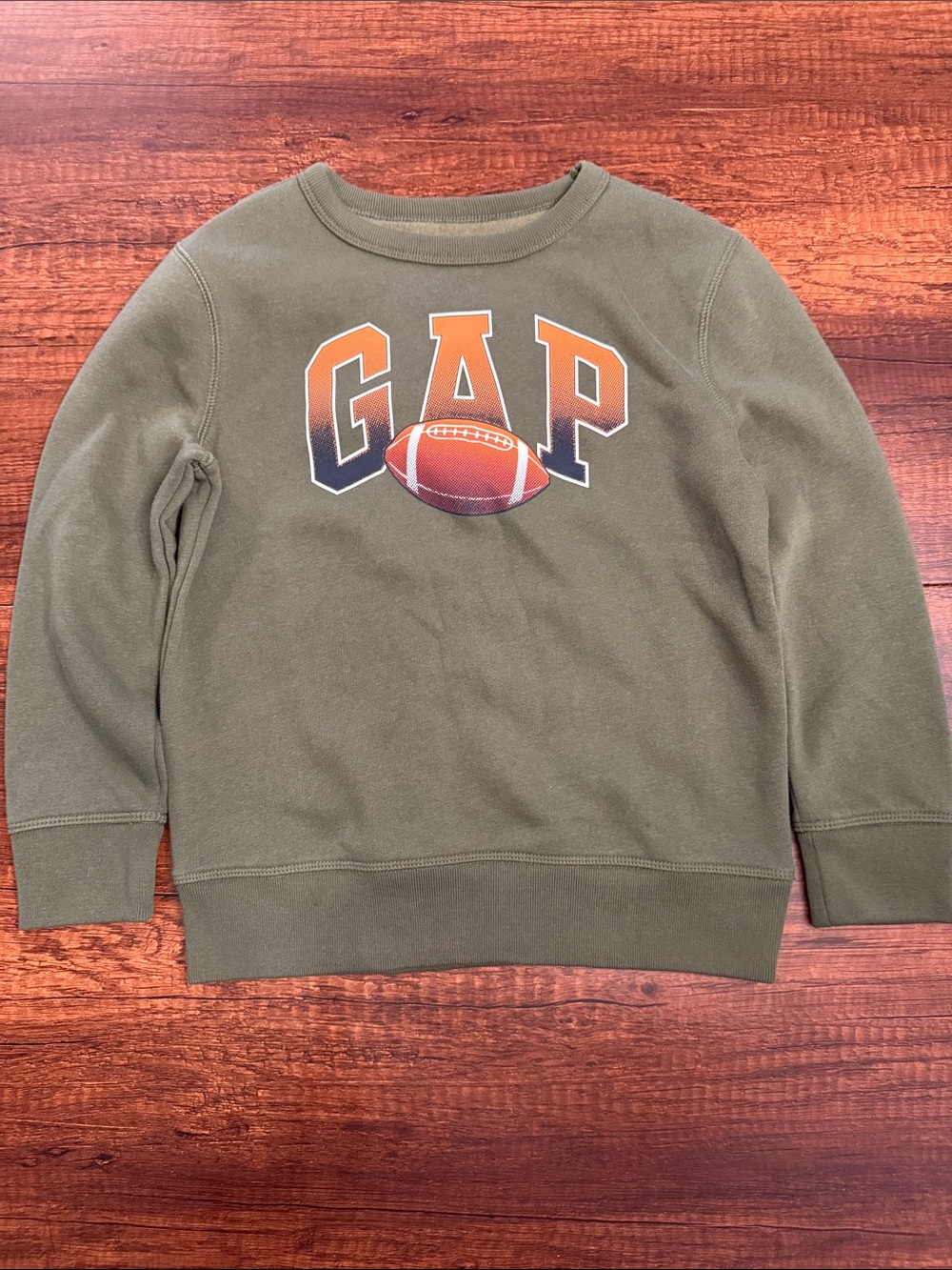 GAP Olive Green Crewneck Sweatshirt with Orange Football Logo